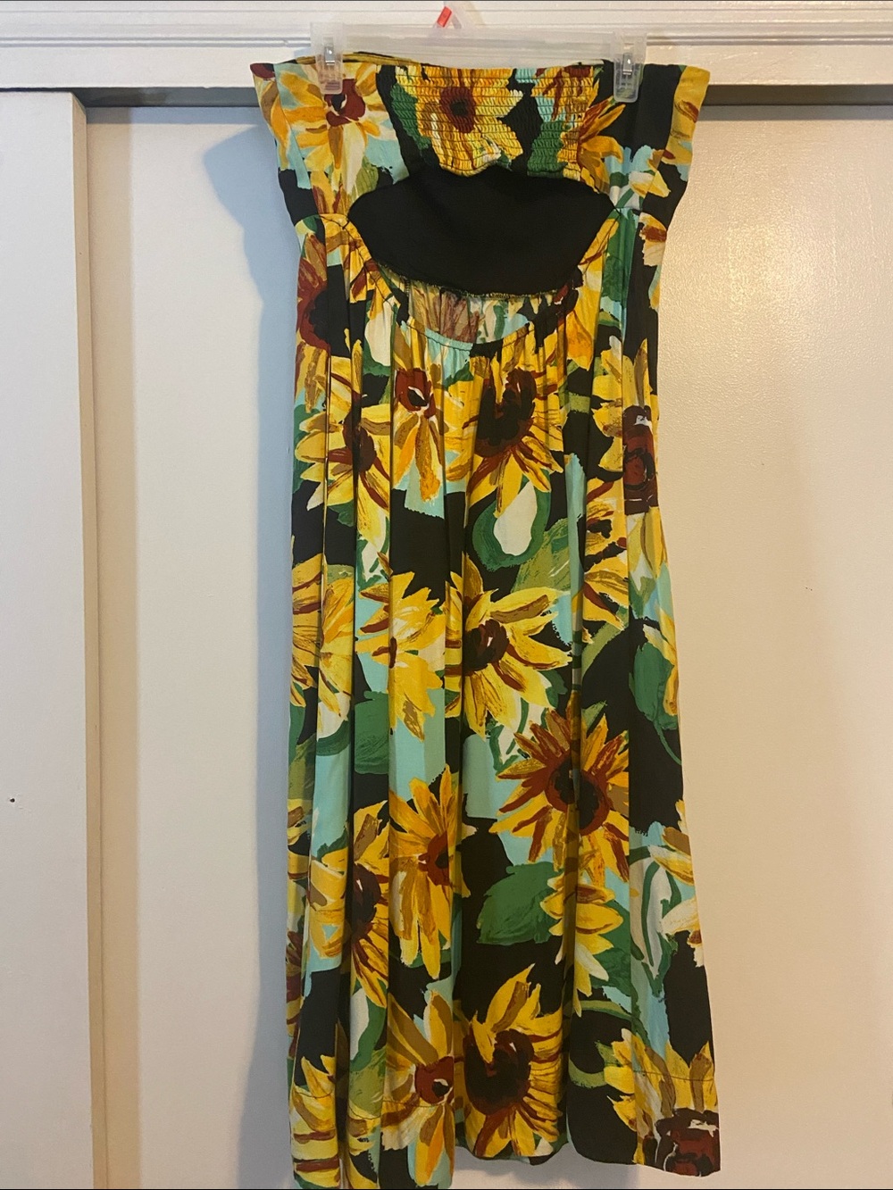 Anthropologie Strapless Sunflower Maxi Dress in Yellow, Black, Mint Medium - Picture 2 of 3